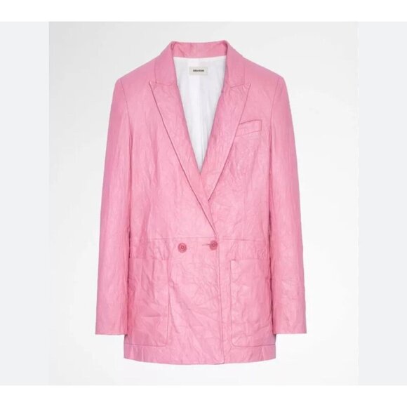 NEW Zadig & Voltaire Visko Cuir Leater Jacket Pink Size Small Size 36 Blazer NWT - Picture 1 of 10